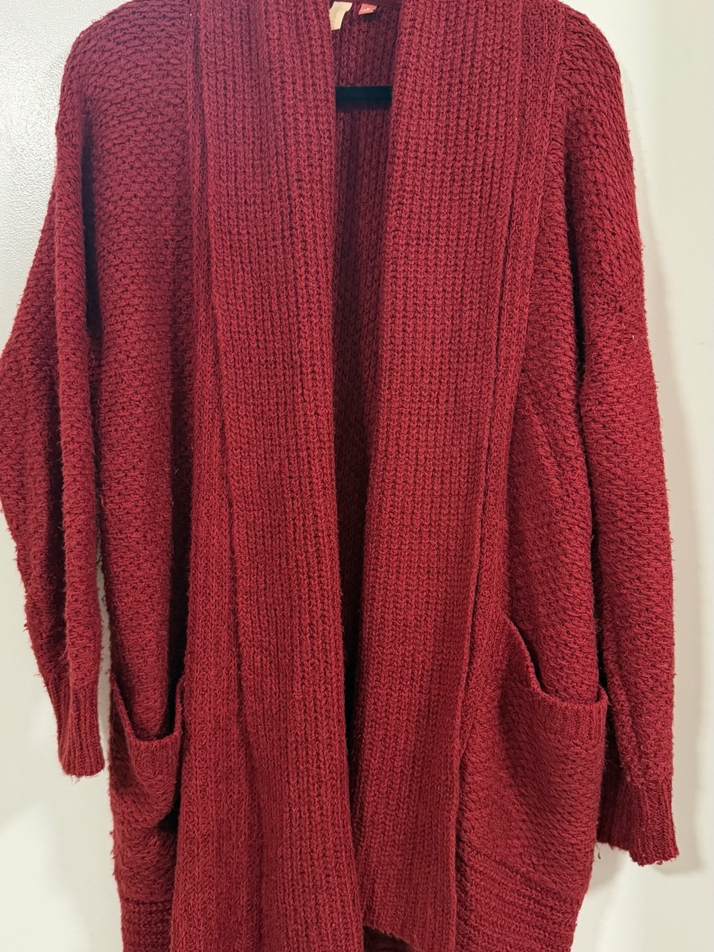 Pilcro/Anthropologie—Cozy Open-Front Chunky Cardigan Sweater - Wine
